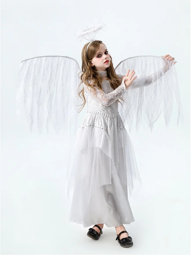 Loquat Girls White Cosplay Dress Premium Stage Performance Outfit (Kids) qa1p2
