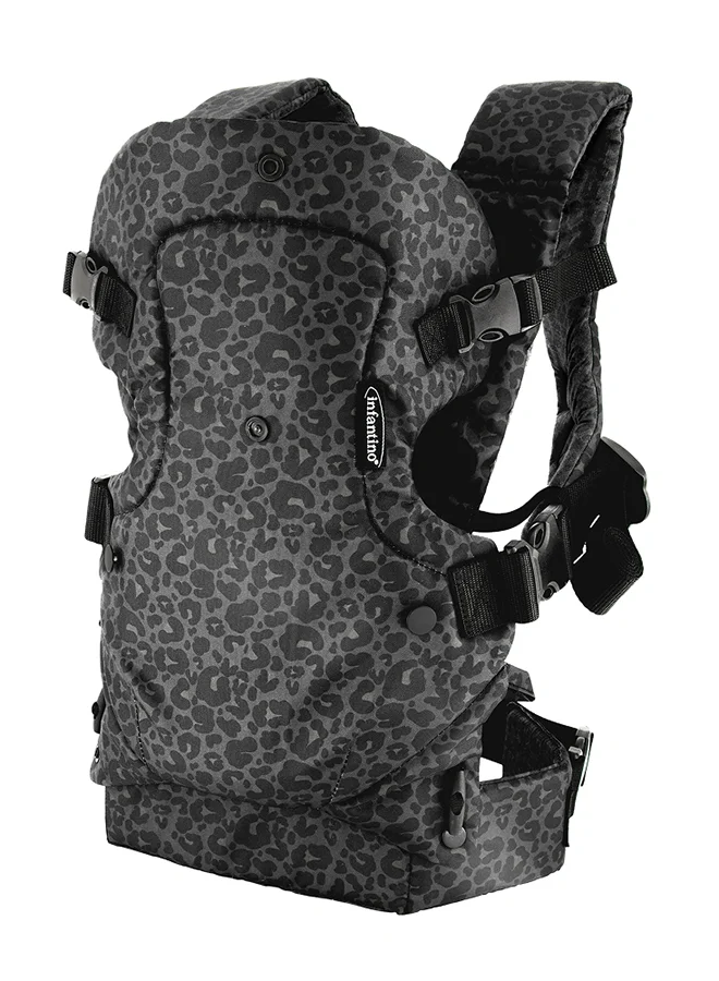 Convertible Baby Carrier 4-in-1 Ergonomic Front and Back Pack (Black Leopard Print, 3.6-14.5 kg) vcu1q