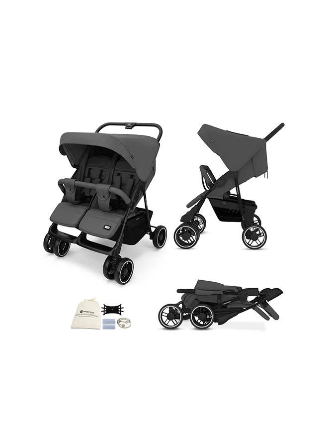Neobreez Side-by-Side Double Stroller for Twins and Siblings, Compact Foldable Pushchair with UPF 50+ Canopy, Supports up to 30kg 2zgdl