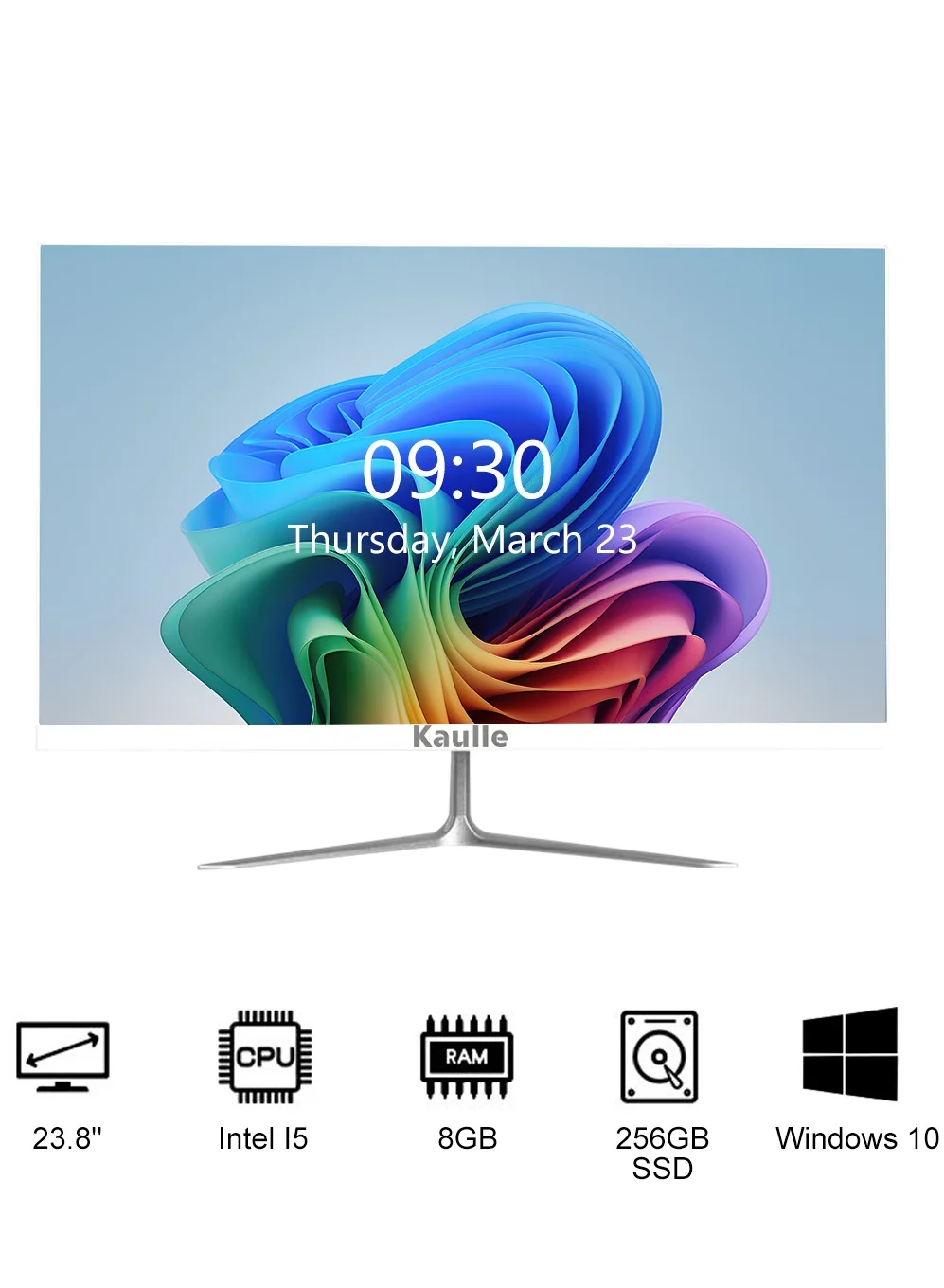 Kaulle All-in-One Desktop Computer 24 Inch Display Intel Core i5 8GB RAM 256GB SSD Windows 10 Pro (White) 3q0p6