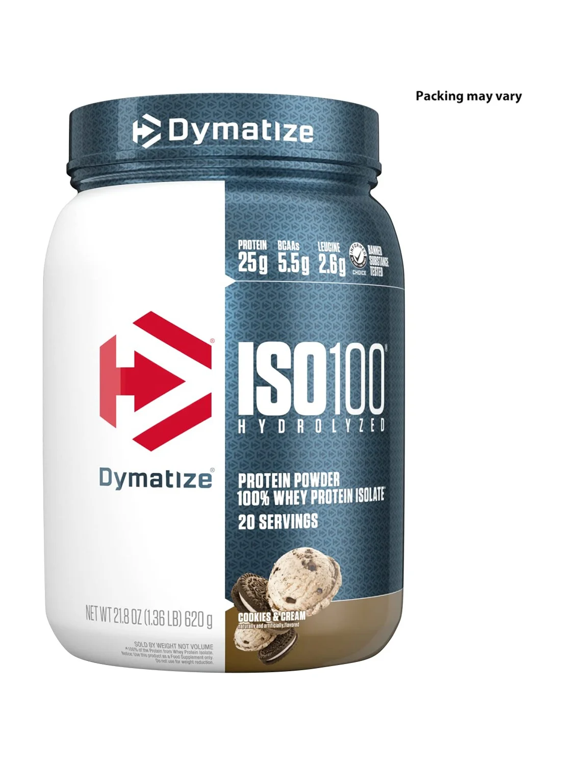 Premium Hydrolyzed Whey Protein Isolate Powder Cookies and Cream Flavor (620g, 20 Servings) udhqb