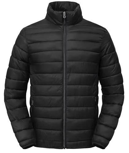 Zoofly Mens Lightweight Puffer Jacket Thermal Windproof Quilted Padded Coat for Travel and Hiking (Black, XL) q72ud