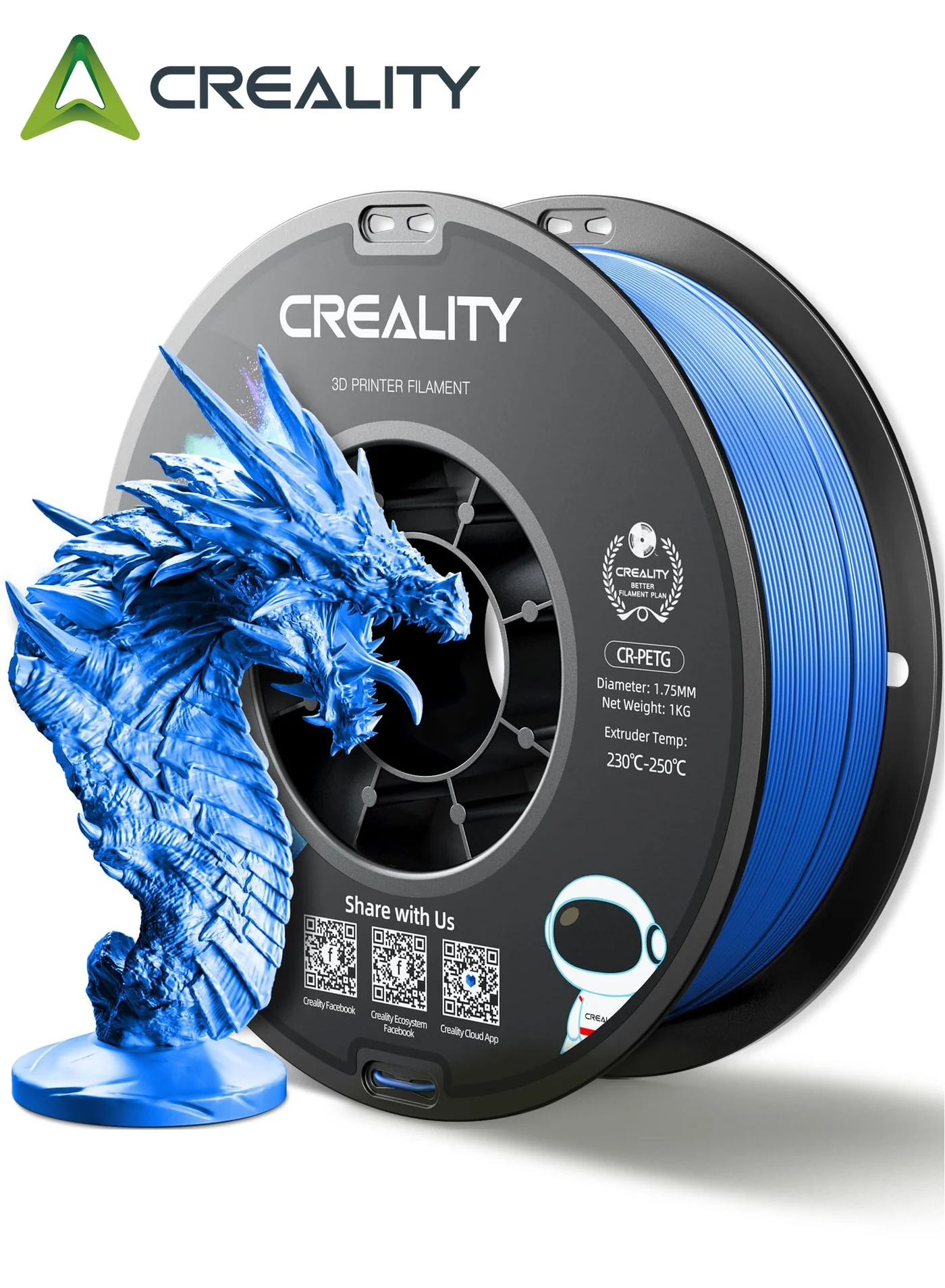 Creality 3D PETG Filament 1.75mm High Precision Strong Toughness (Blue, 1kg) 2g199