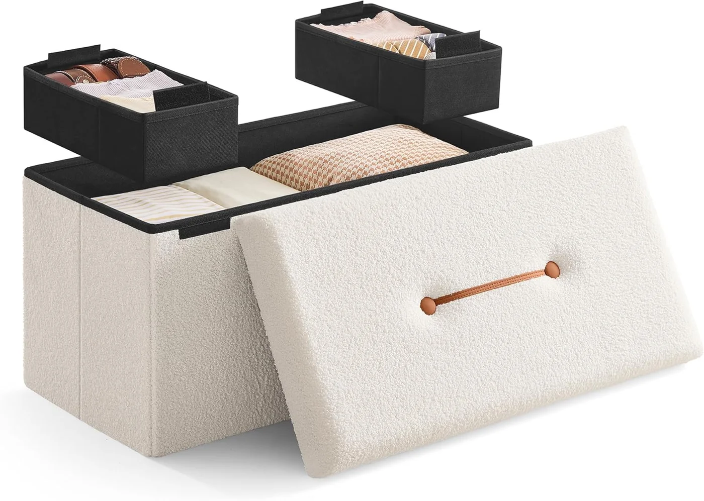 Premium Storage Ottoman Bench with Padded Seat, Versatile Entryway and Bedroom Furniture (Cream White, 76 x 38 x 38 cm) cd8n0