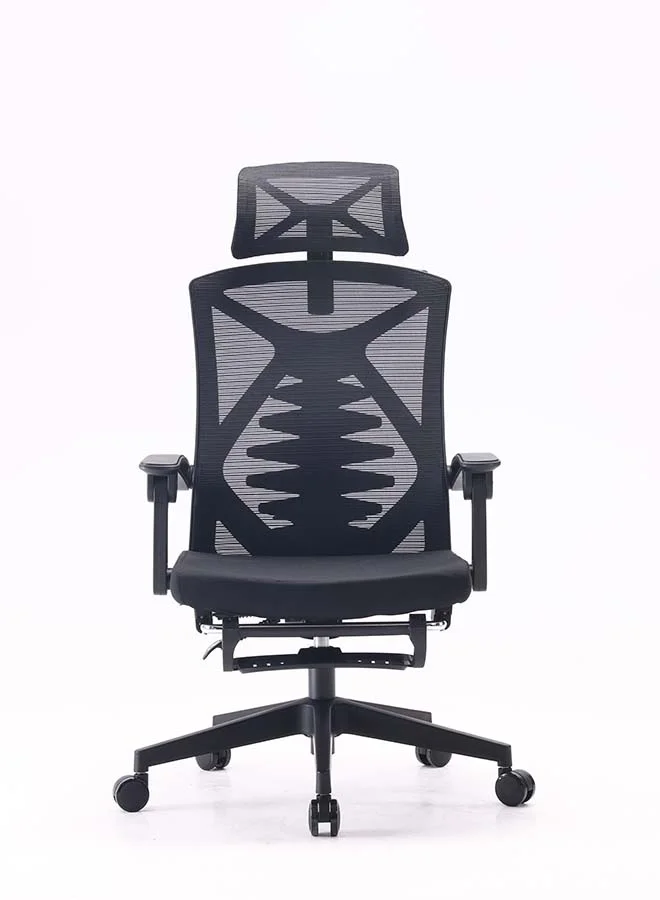 Premium Ergonomic Office Chair with Adjustable Armrest and Footrest for Professional Workspace (Black, Standard Size) rs9hs