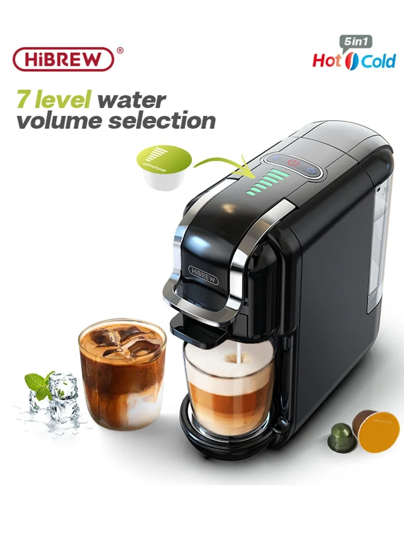 Hibrew 5-in-1 Multi Capsule Coffee Maker, Premium Hot and Cold Brew Machine for ESE Pods and Ground Coffee (Black, 1 Unit) ghbb2