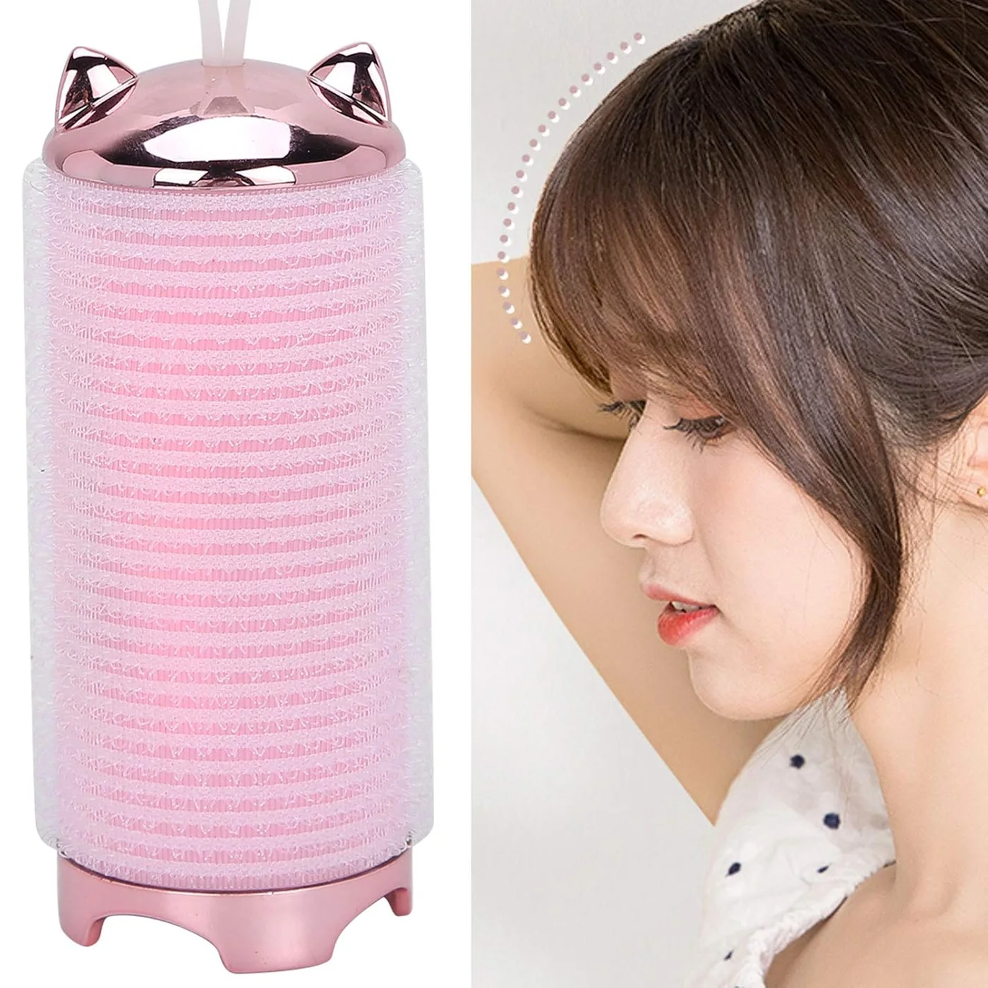 Woobles Electric Hair Roller Portable USB Bangs Curler Professional Styling Tool (Peach Pink, 1 Piece) xvrsw