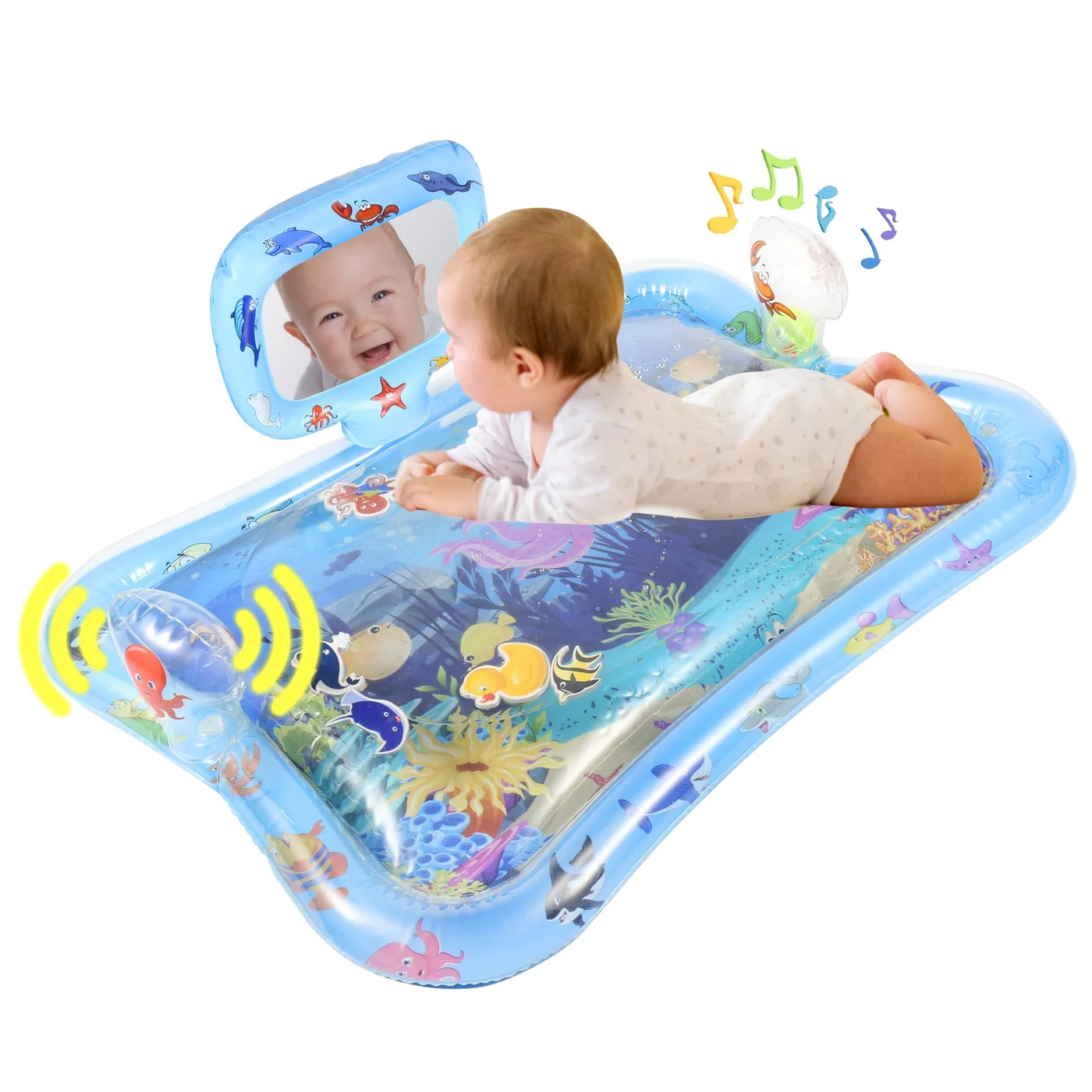 Gebra Inflatable Tummy Time Water Mat with Mirror Sensory Activity Center for Infants (66 cm x 50 cm) zwlpn