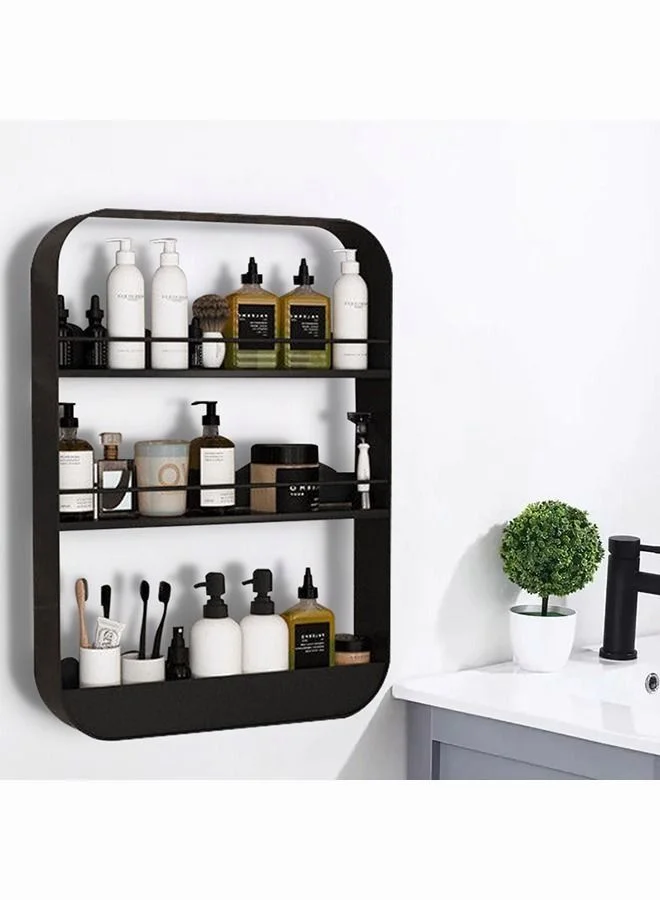 MIXDE 3-Layer Wall Mounted Bathroom Shower Shelf Premium Stainless Steel Storage Organizer (Black, 3-Tier) h3eti