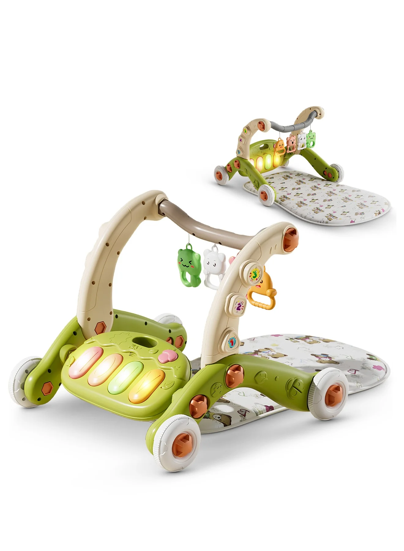 BAYBEE 3-in-1 Baby Play Gym Mat and Sit-to-Stand Learning Walker with Musical Piano and Interactive Toys (Green) aft0g