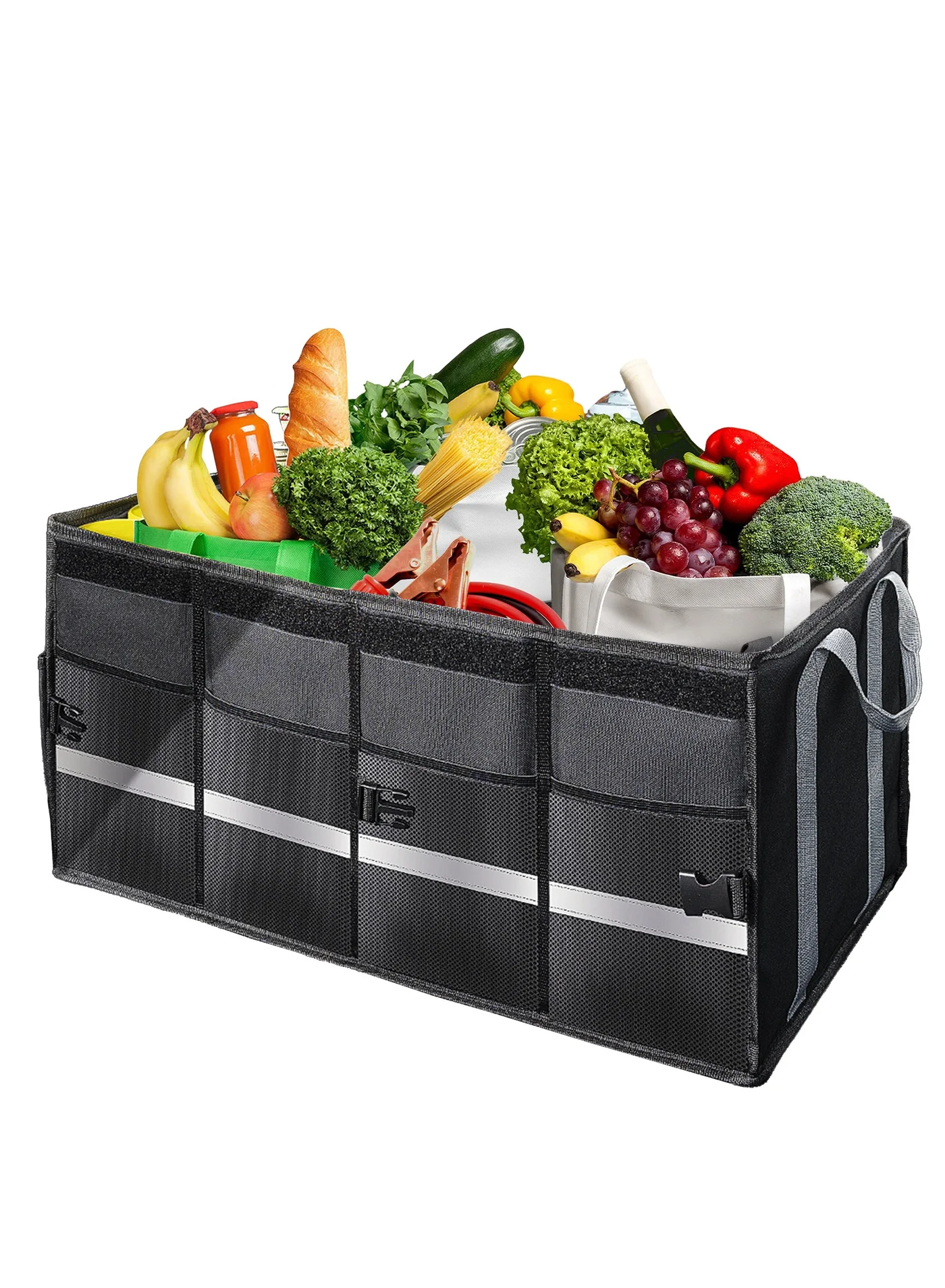 Brave Heavy Duty Car Trunk Organizer, Waterproof Oxford Storage Bag with Foldable Lid & Adjustable Compartments (Black, 60L) po0kz