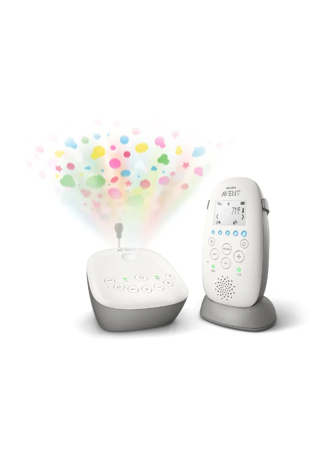 Premium DECT Audio Baby Monitor with Starry Night Projector (White, 1 Unit) xqiuz