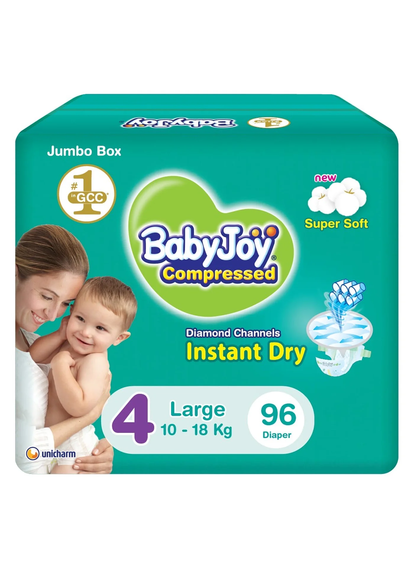 BabyJoy Compressed Diamond Pad Diapers Size 4 Large (10-18 kg, 96 Count) Premium Absorbent Baby Care ita2d