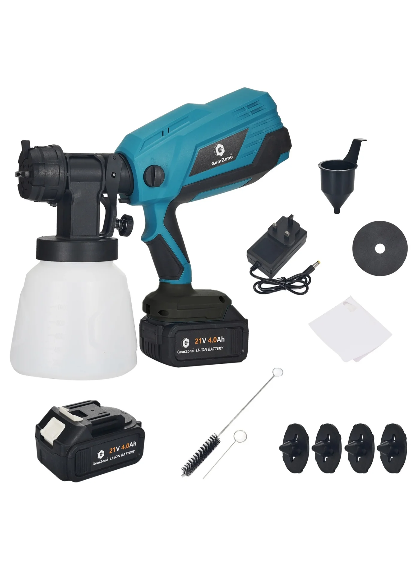 GearZone Cordless Paint Sprayer High Pressure Electric Spray Machine with 2 Batteries and 5 Nozzles (Blue, 1000mL) i8t8m
