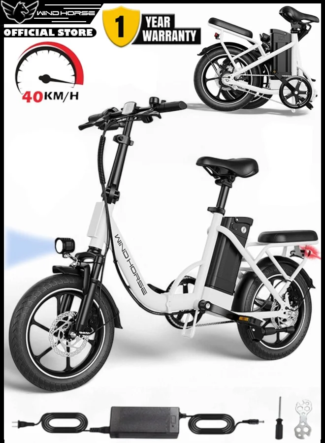 Wind Horse Folding Electric Bike with 350W Motor and Dual Seat (16-Inch Tires, Carbon Alloy Frame) pbpm6
