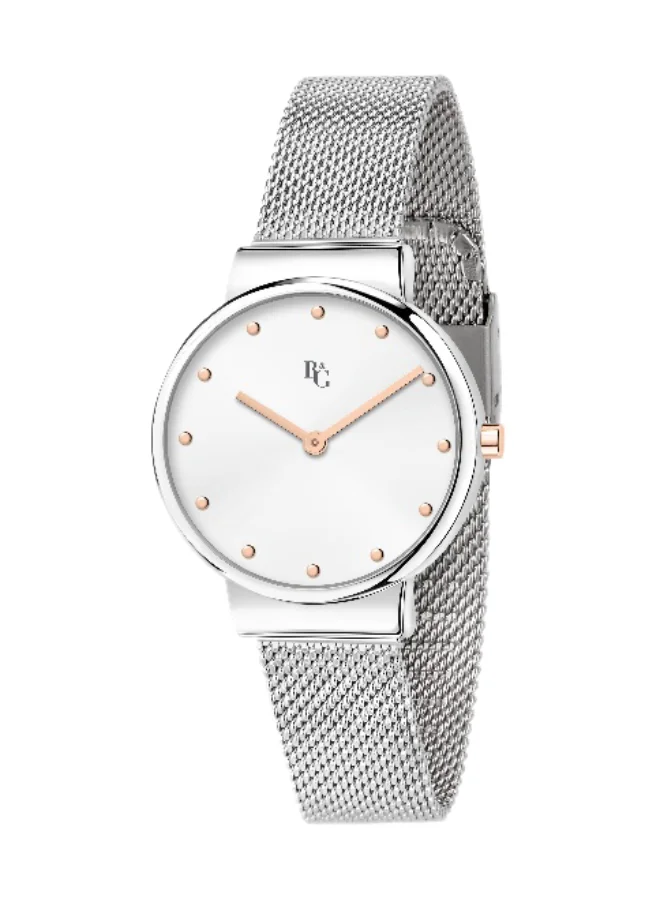 B&G Women's Analog Quartz Watch with Silver Metal Band (White Dial, 30mm) 5ri2f