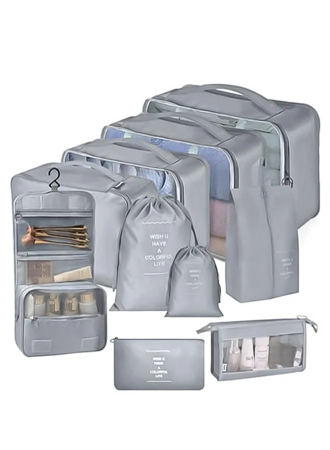 DUNISO 10-Piece Travel Packing Cubes Set, Luggage Organizer System with Toiletry and Shoe Bags (Black, 10-Piece Set) ip0ad