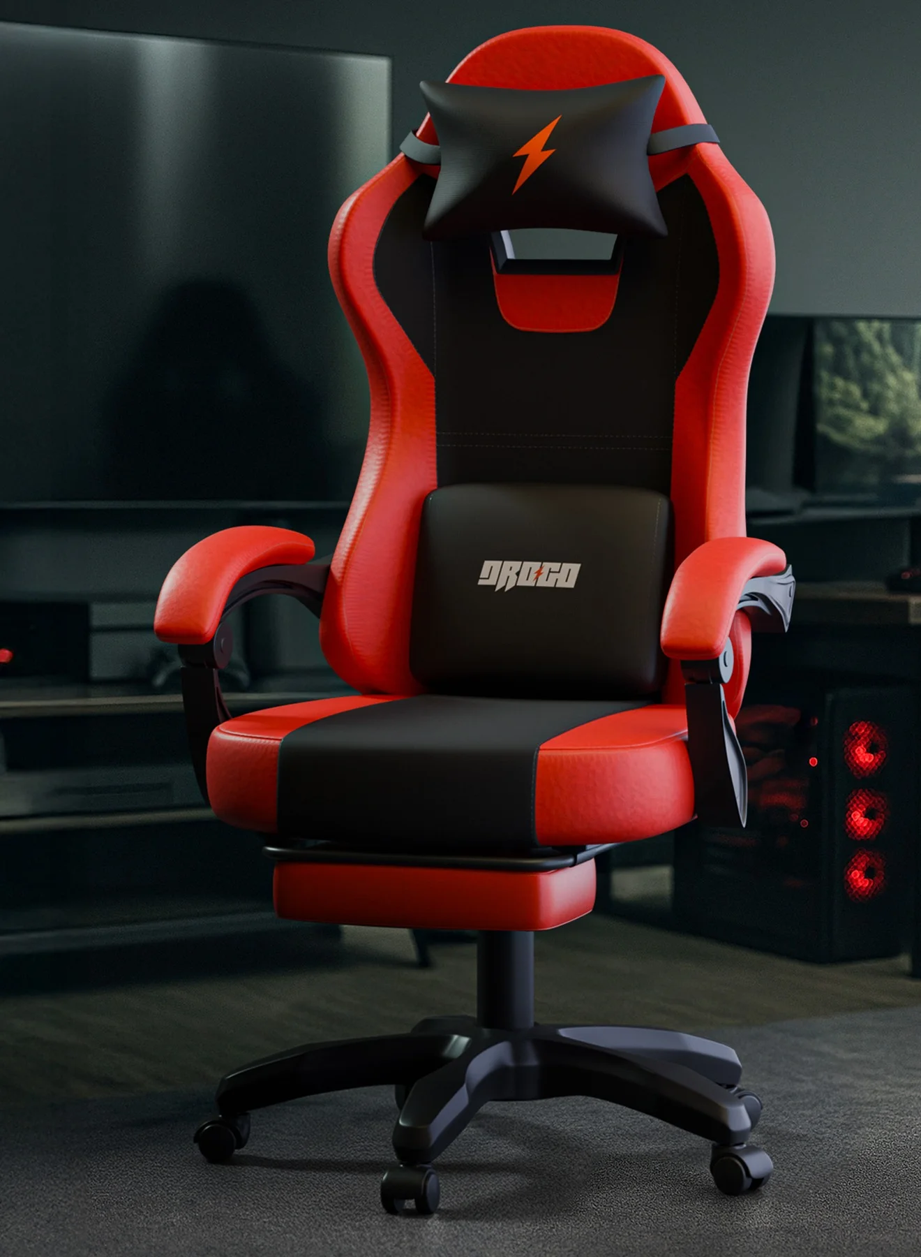 DROGO Ergonomic Gaming Chair Premium PU Leather Office Computer Desk Chair with Adjustable Lumbar Support and Recline (Black, 125 cm) 5ndy1