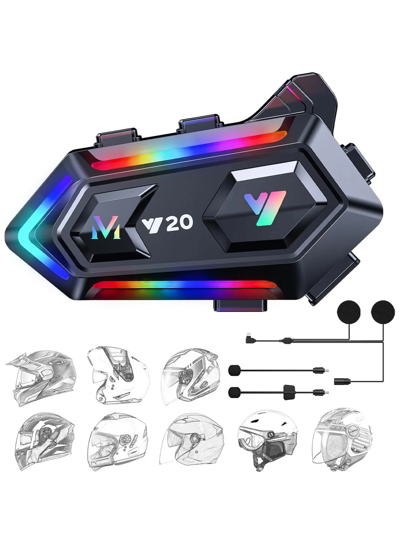 Mauten Motorcycle Helmet Speakers Wireless Bluetooth Headset with RGB Lighting and Dual Noise Reduction (Universal Fit) 4zqsz