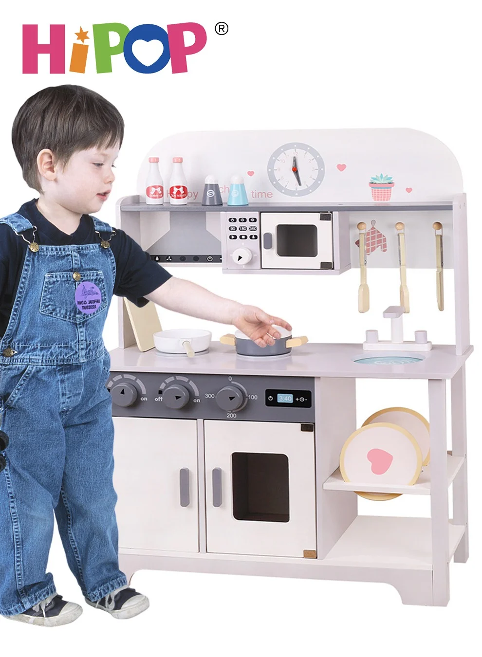 HIPOP Wooden Kitchen Playset for Kids Realistic Pretend Play Cooking Station (Large) 6jepf