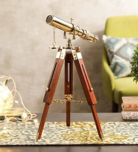 Ximdeco Nautical Floor Standing Vintage Brass Marine Telescope with Wooden Tripod Stand (Golden, 150 cm) z65ew
