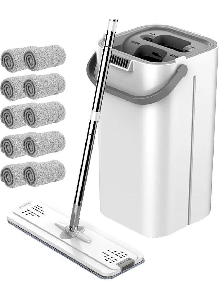 Arabest Microfiber Flat Mop and Bucket Set with 10 Reusable Pads, Stainless Steel Handle, 360 Rotating Head for Home Floor Cleaning gvszh