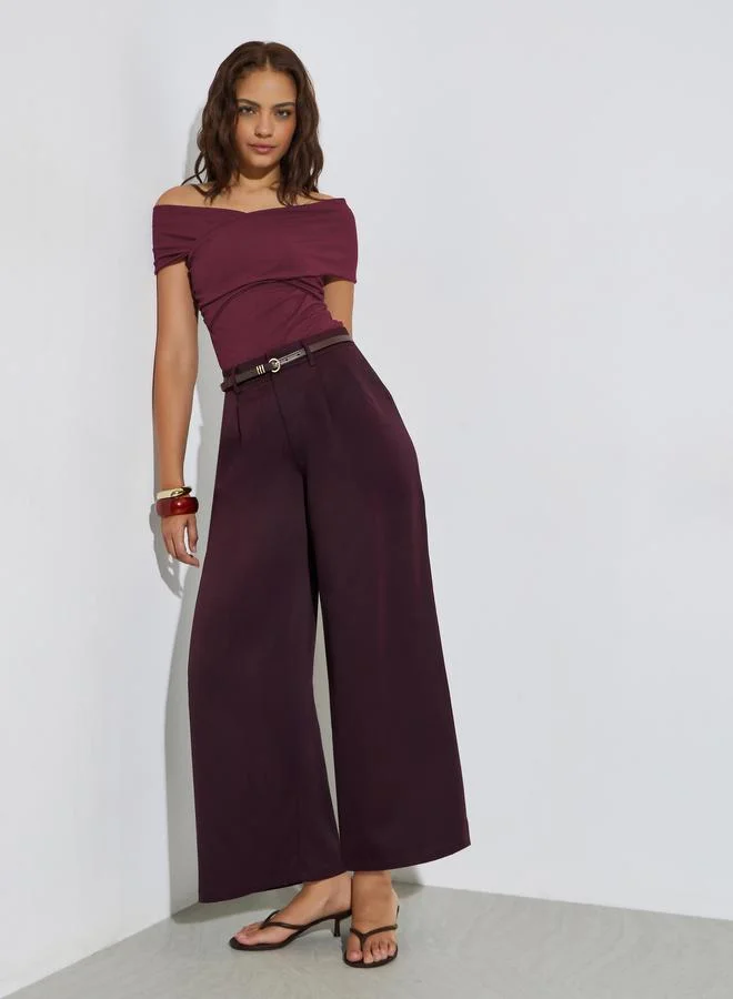 Styli High Rise Wide Leg Trousers Premium Tailored Fit for Women (Burgundy, Medium) ir5jd