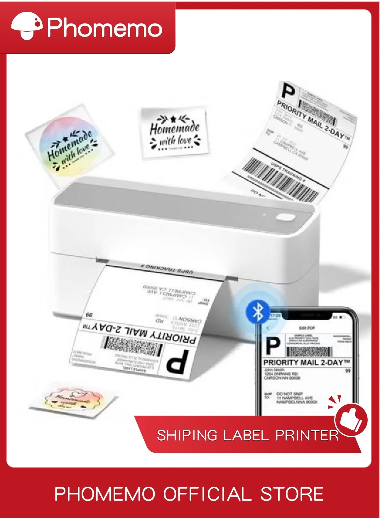 Thermal Label Printer Wireless Bluetooth Shipping Label Maker for Small Business (Silver) 2zuzw