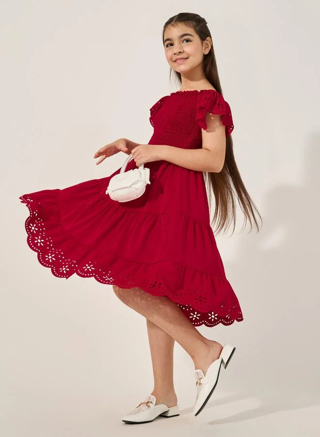 Styli Eyelet Hem Dress Premium Cotton Casual Summer Wear for Women (Small) exsqj