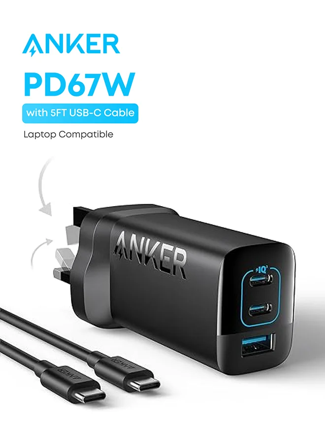 High-Speed 67W USB C Wall Charger, Compact Foldable Fast Charging Adapter with Cable (Black, 67W) r6vk2