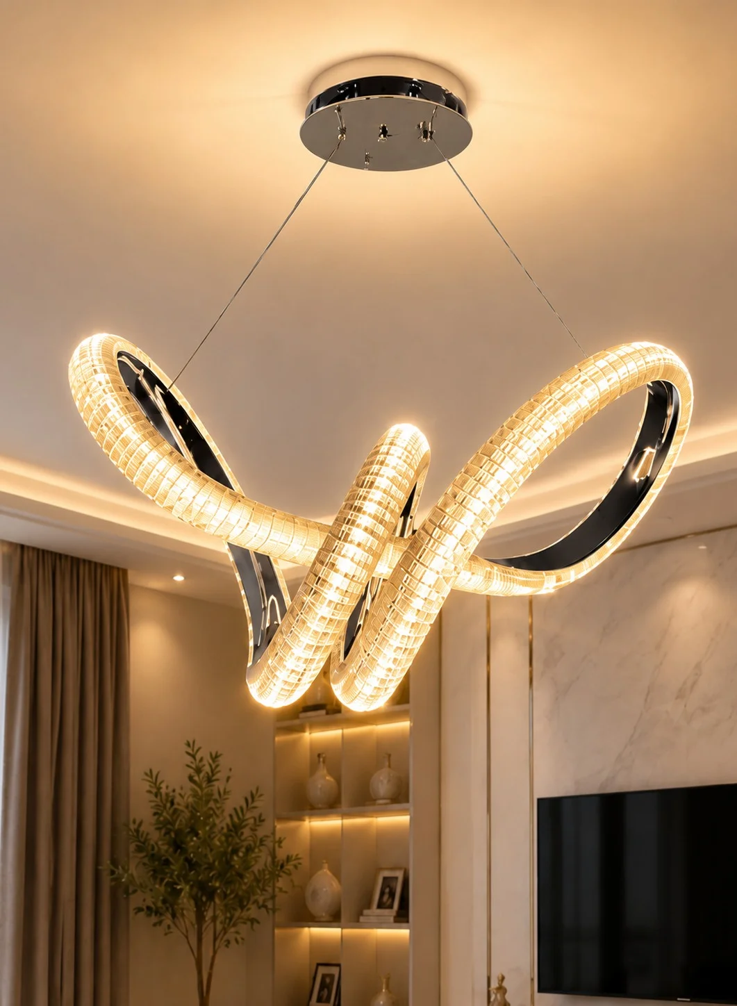 AL THURAYAT Modern Gold LED Chandelier Ring Pendant Light (Premium Acrylic, 40 cm) kc46o