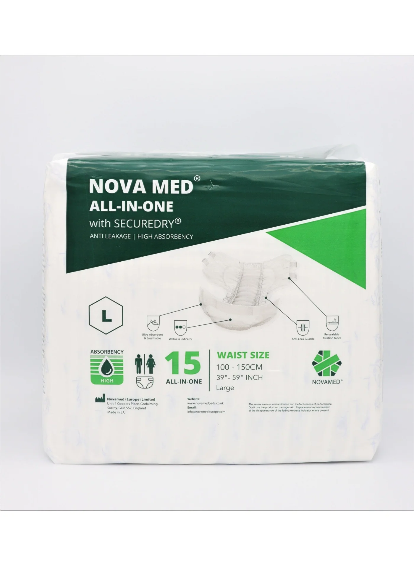 Nova Med Adult Incontinence Briefs Premium Absorbent Pads (Large, 15 Pack, 2640 mL) o2vom
