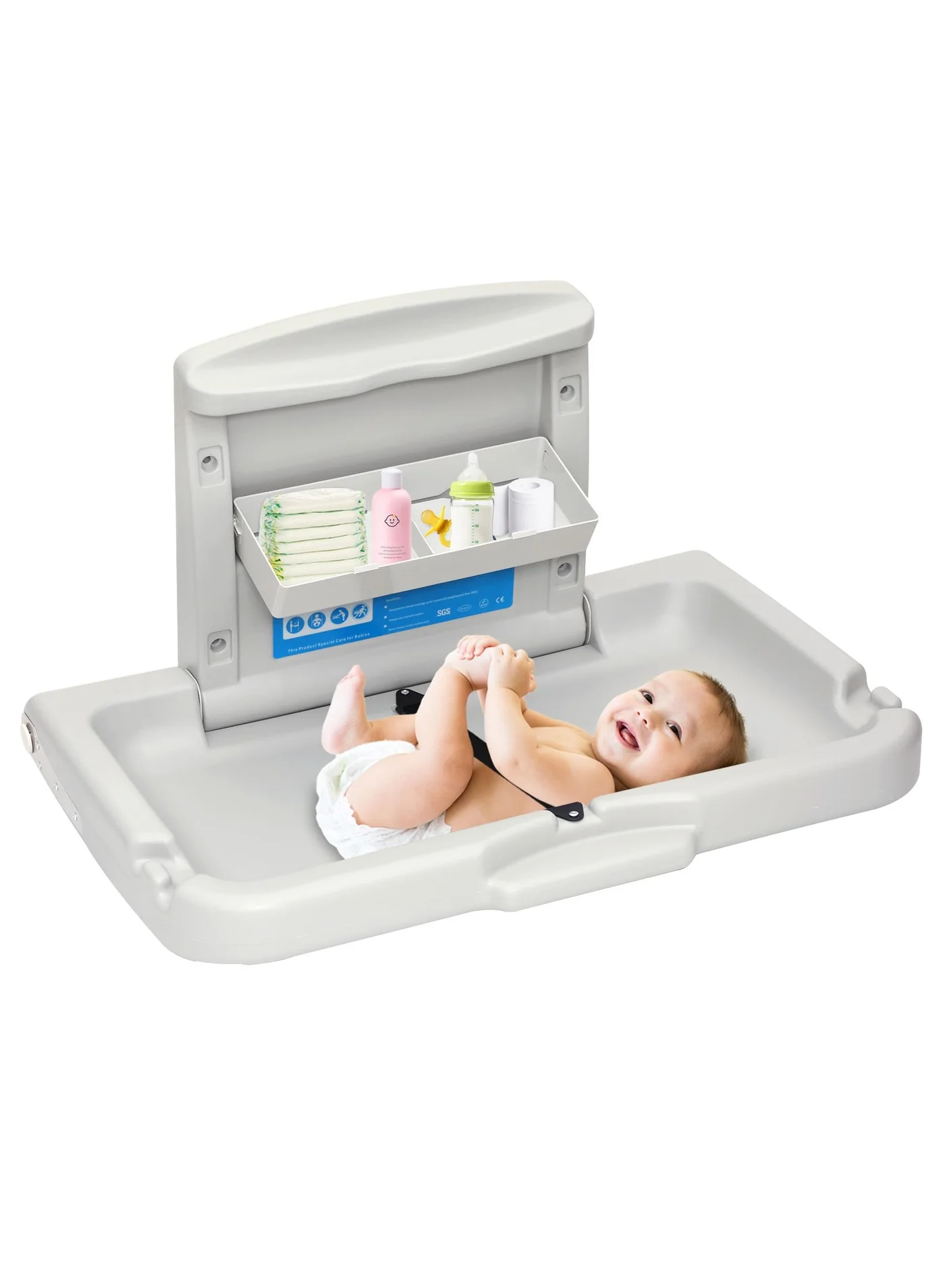 XiuWoo Commercial Wall Mounted Baby Changing Station with Safety Strap (Foldable, 85 cm x 55 cm) oc3jq