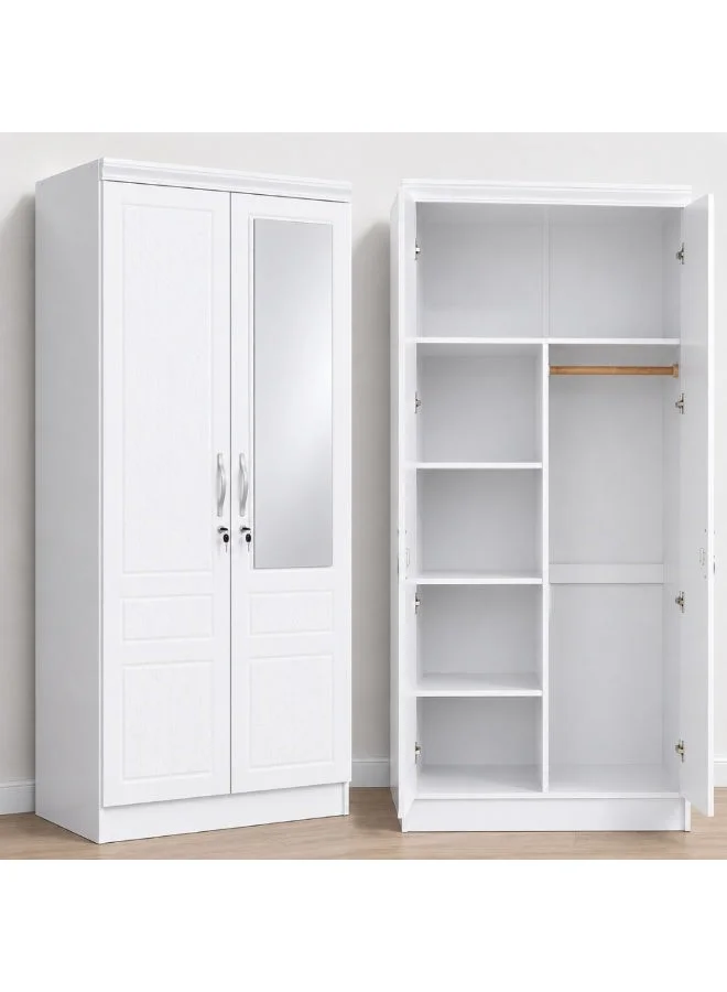 ABX HOME Titan 2-Door Wardrobe with Mirror, Premium Engineered Wood Modern Storage Cabinet for Bedroom (180cm x 80cm x 50cm) eweca