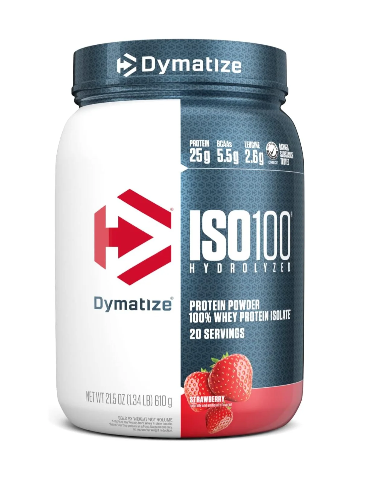 Dymatize ISO 100 Hydrolyzed Whey Protein Isolate Premium Muscle Recovery Supplement (Strawberry, 610g) 025vn