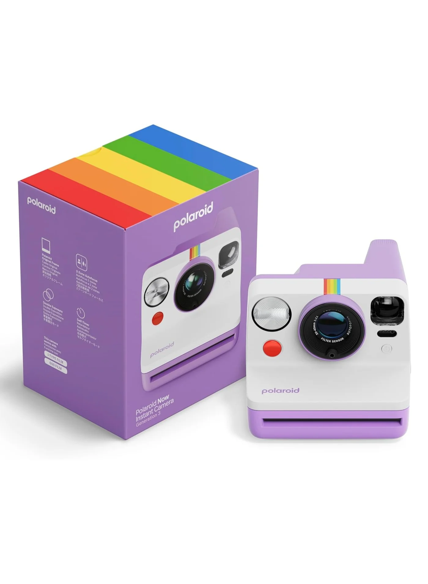 Instant Film Camera Gen 3 Analog Photography Device with Two-Lens Autofocus and USB-C Rechargeable Battery (Purple) fa0po