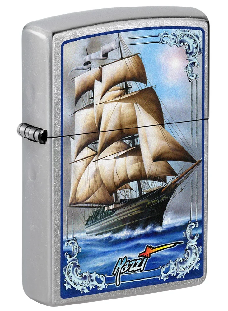 Premium Windproof Street Chrome Lighter with Tall Ship Engraving (Brass, Standard Size) qbz9k