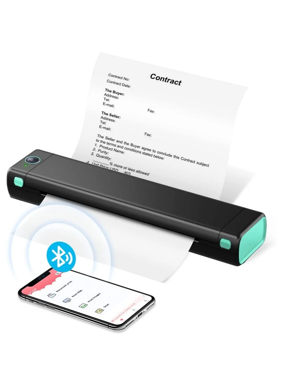 Portable Thermal Mobile Printer Wireless Bluetooth A4 Document Printer Compact Inkless Device for Travel Office and Home Use mptnu