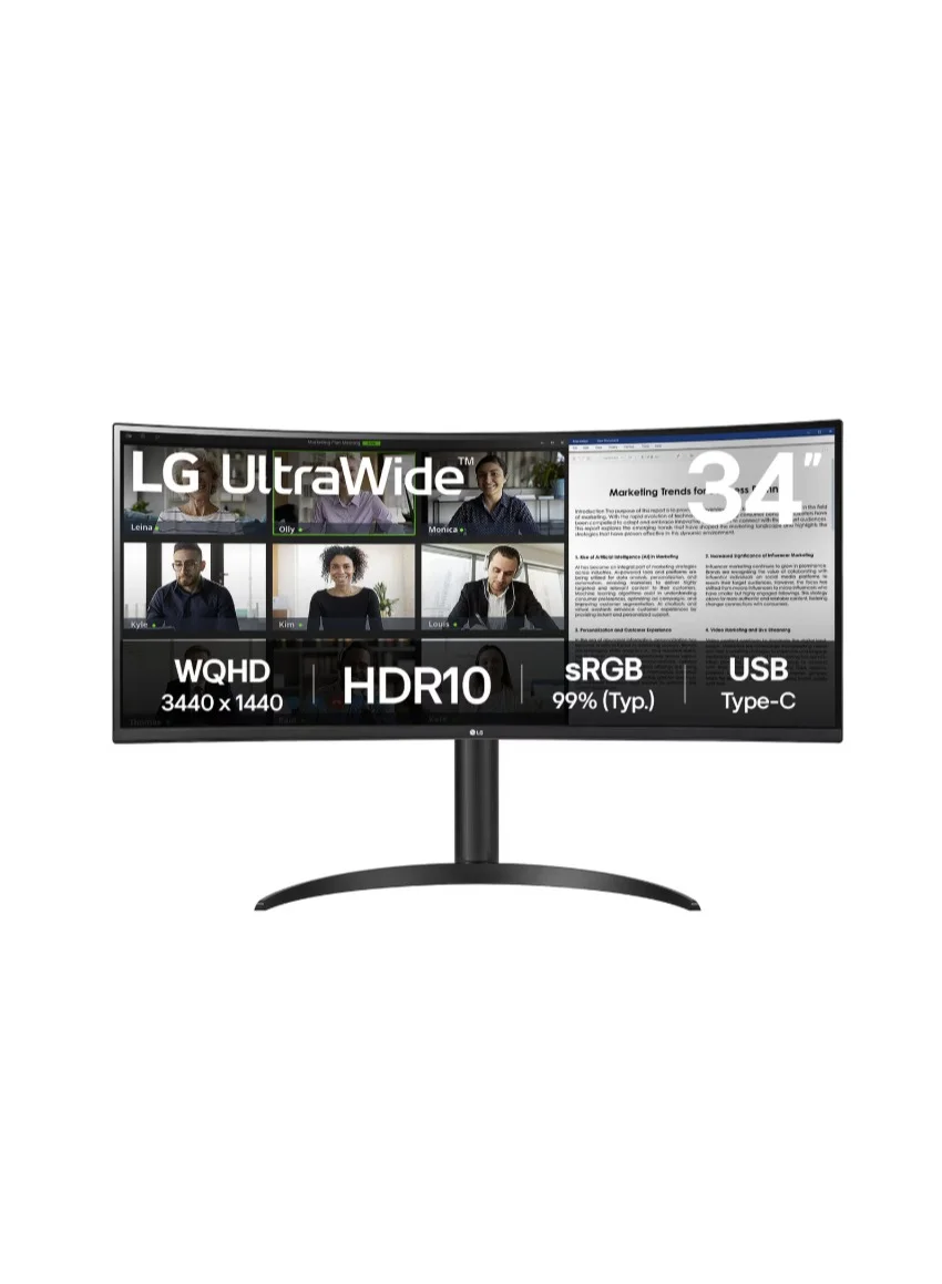Ultra-HD 34-inch WQHD Ultrawide Curved Monitor 100Hz 21:9 Professional Display (Black, 34-inch) rohxm