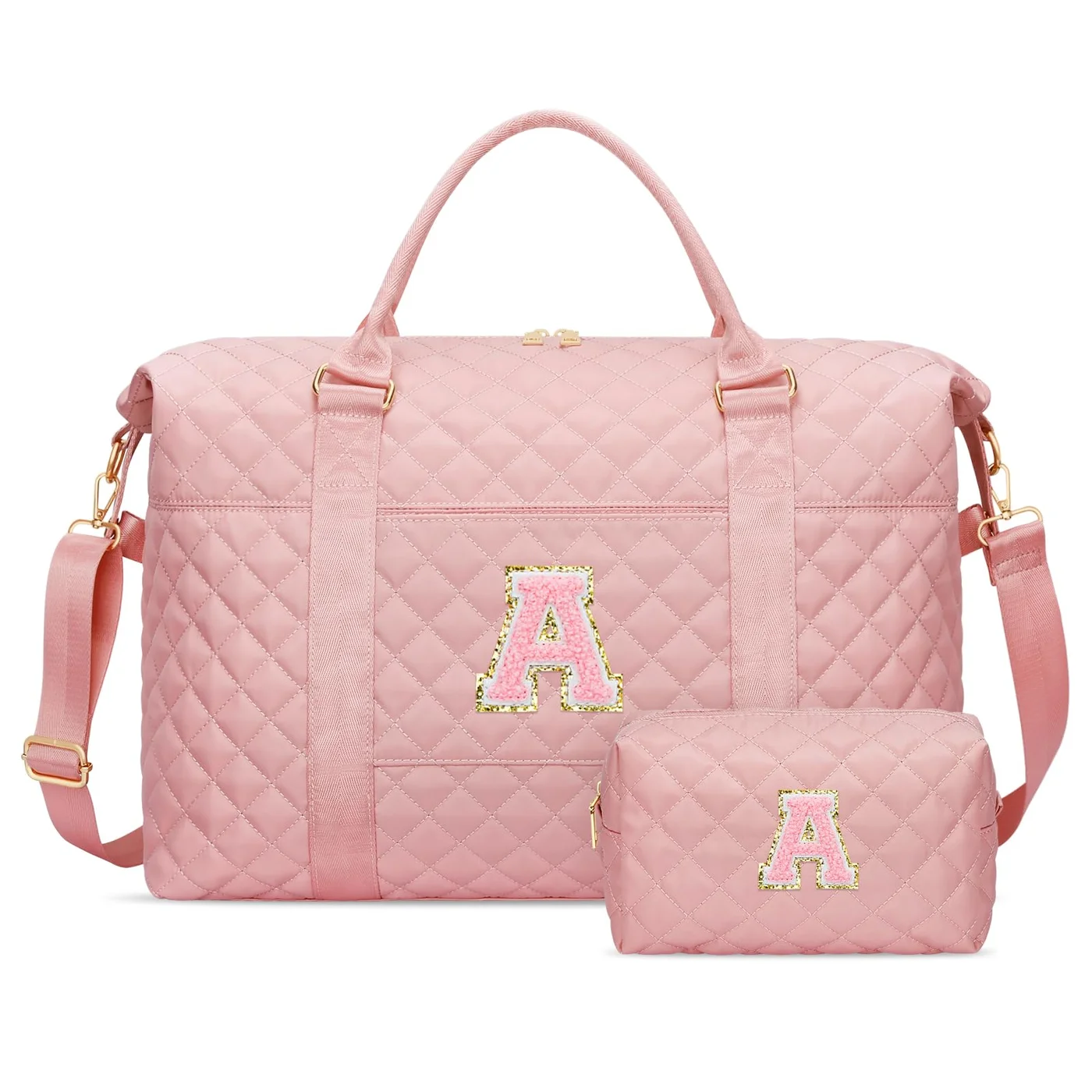 CLOUDWINGS Personalized Initial Travel Duffle Bag Premium Weekender Overnight Bag for Women and Teens (Pink, Medium) pyncj