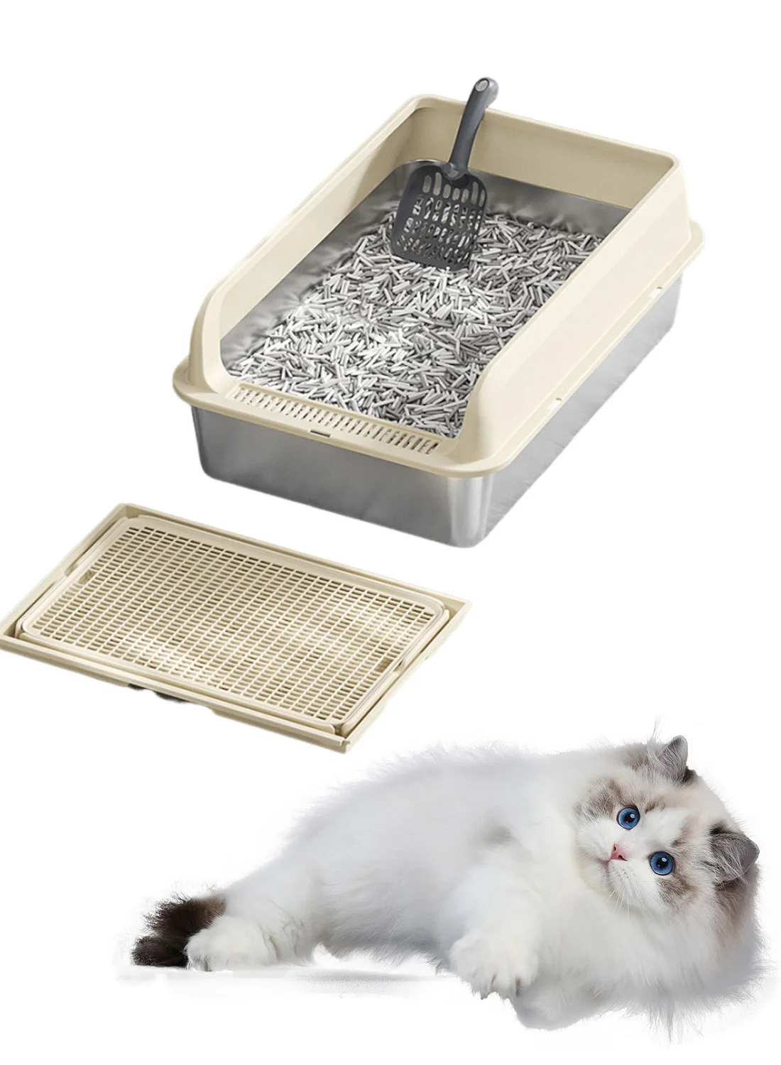 Kidle Stainless Steel Cat Litter Box Premium Metal Tray with High Walls (50x35x15cm) qaxgm