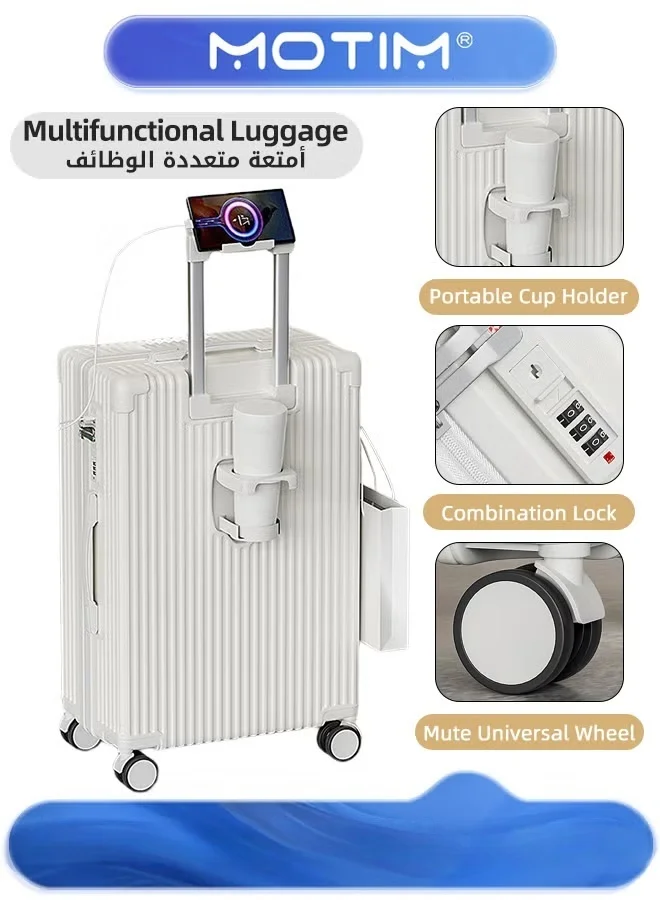 Motim Aluminum Framed Carry-On Luggage with Spinner Wheels, USB & Type-C Ports, Cup Holder, Phone Holder & Side Hook (Silver, 55 cm) u5o2m