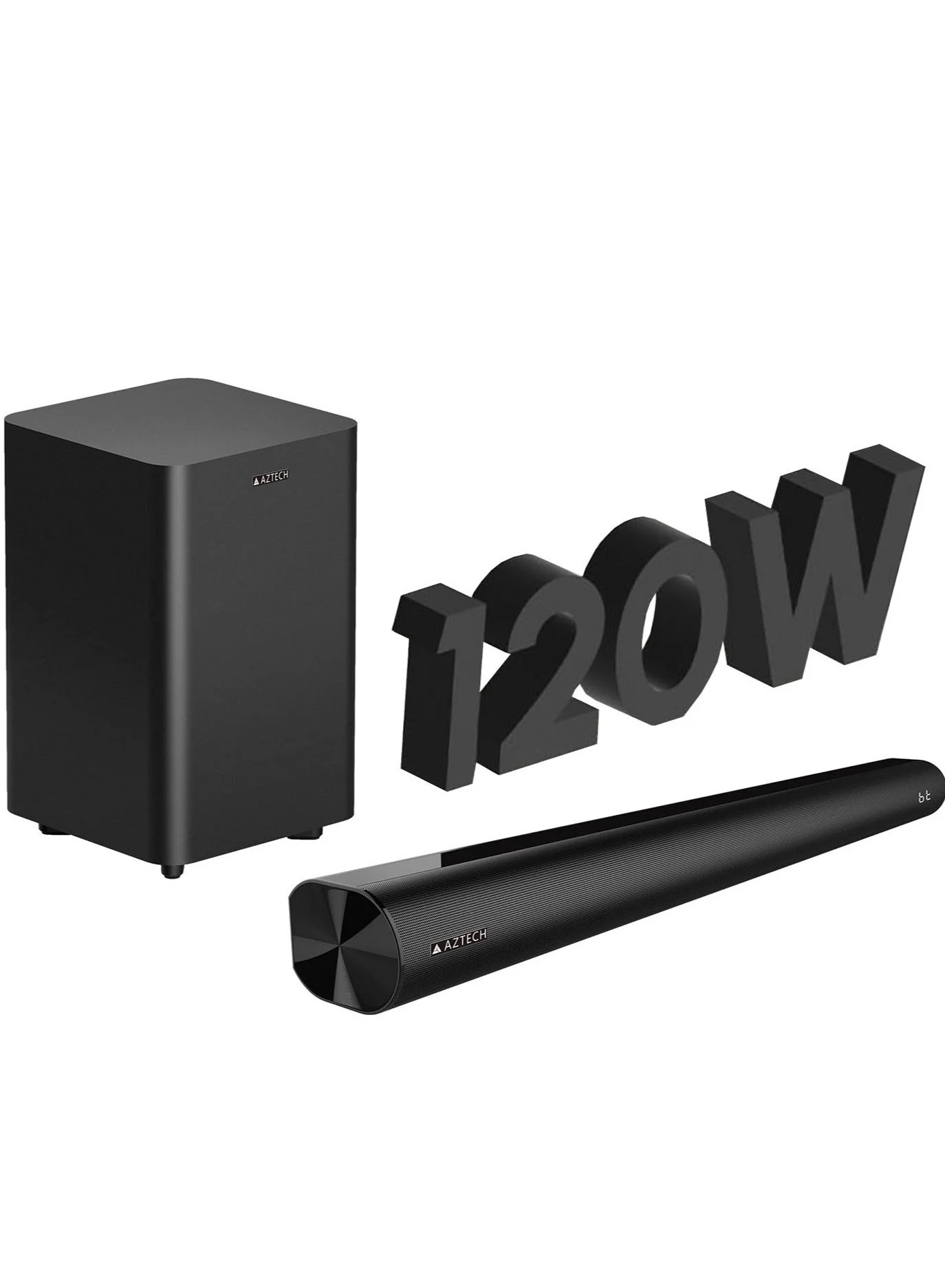 Aztech 2.1CH Soundbar with Wired Subwoofer 120W Bluetooth 5.3 Home Theater System with HDMI ARC and Optical Input for TV (Black, 120W) kbl59