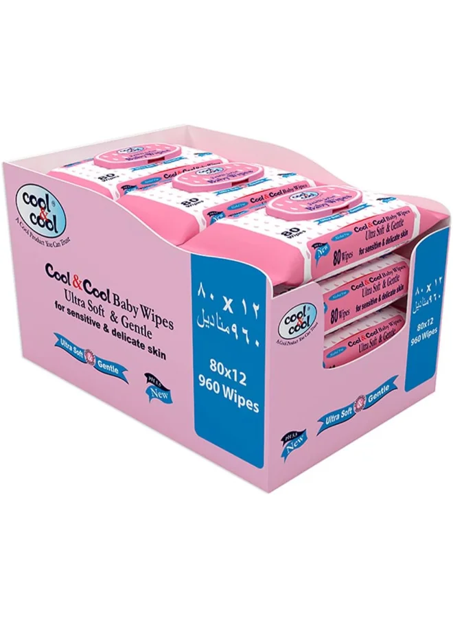 Cool & Cool Premium Baby Wipes Gentle Cleansing Soft Texture (12 Packs, 960 Sheets Total) auynh