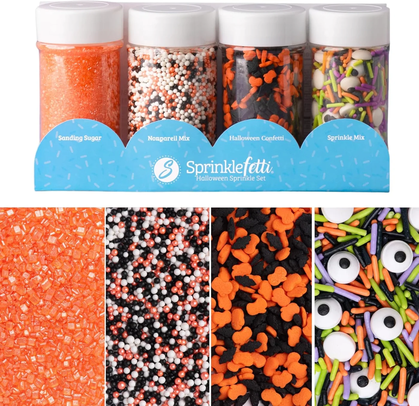 Halloween Sprinkles Decorative Topping Set for Baking and Desserts (Multi-Color, 328g, 4-Pack) 7t797