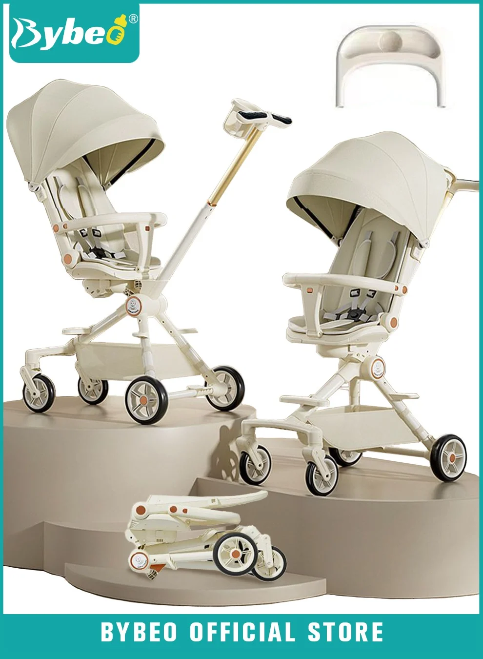 Bybeo Lightweight Baby Stroller Multifunctional Travel Cabin with Reversible Seat and Sunshade (One-Hand Folding, For Newborn to Kids) f90cc