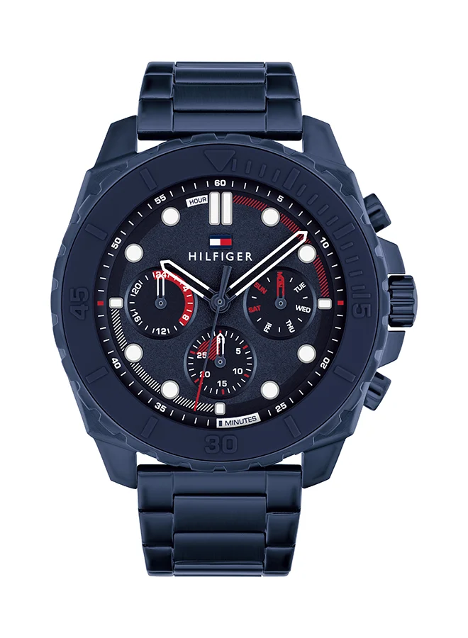 Premium Round Analog Men's Watch with Navy Case and Stainless Steel Band (One Size) 7i0kw