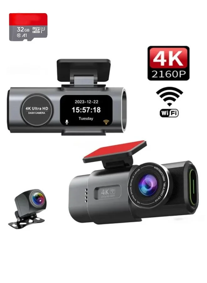 Executive LLC Dual Lens Car Dash Camera 4K Front and 1080P Rear Recording System with IR Night Vision and 32GB Memory Card 0vmqm