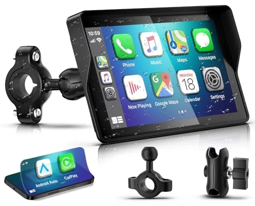 YZW Motorcycle GPS Navigation System 5 Inch Wireless CarPlay Android Auto IP69K Waterproof Touch Screen Display (Black, 5 Inch) 5ny09