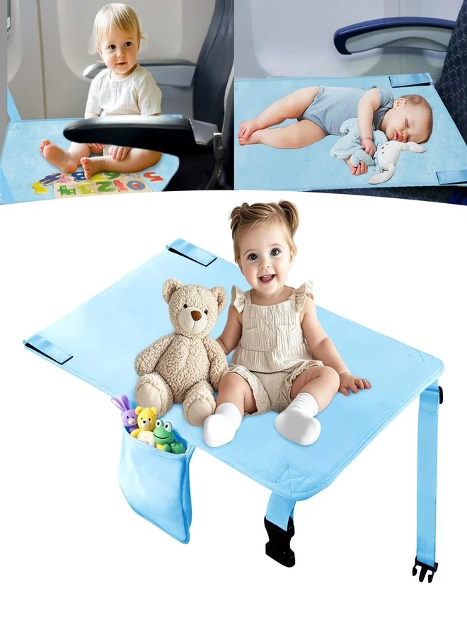 Ravasen Toddler Airplane Bed Seat Extender for Kids, Portable Travel Footrest with Tray Cover (Blue) sorzw